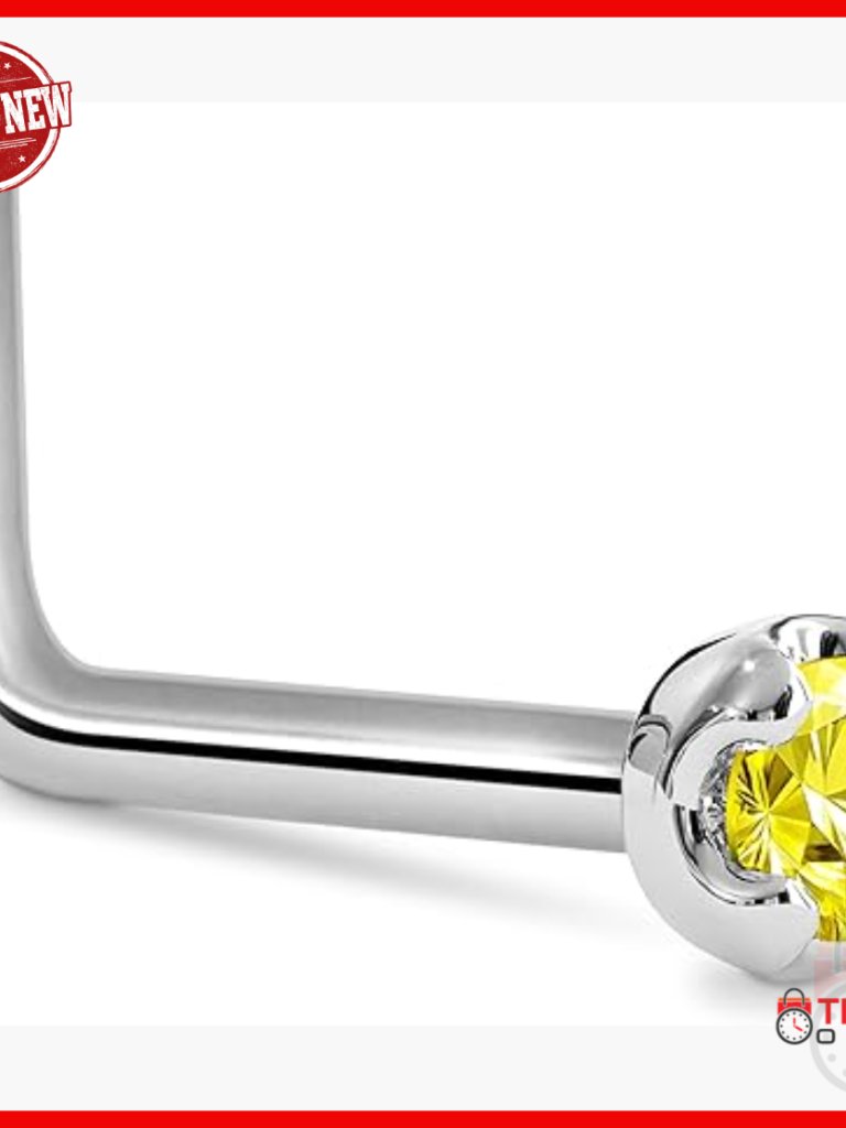 14k White Gold Yellow Diamond Nose Stud 20 Gauge Hypoallergenic Piercing